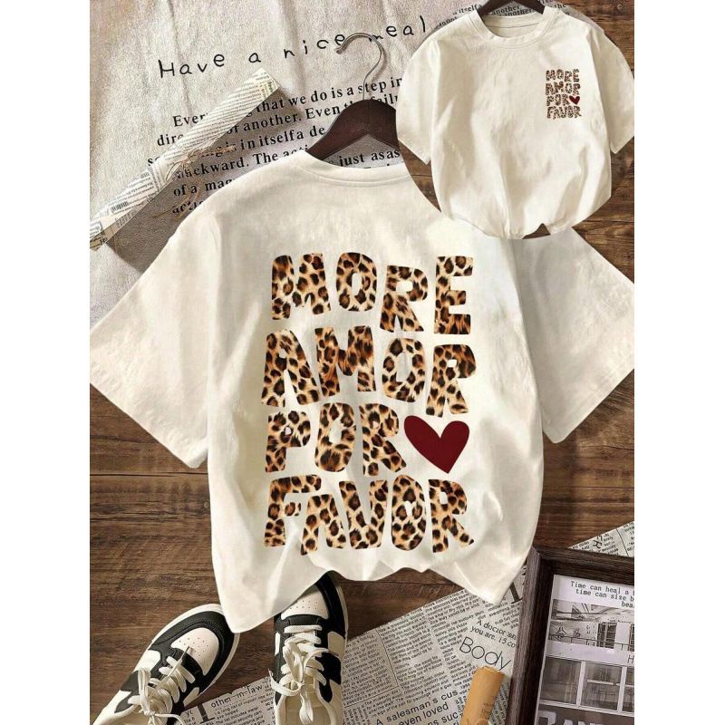 EMERY ROSE Women's Pure Cotton T Shirts European Size Autumn Leopard Print Top for Ladies_ecoleips.com