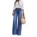 Retro Flared Jeans For Women - High Waist Vintage Denim Pants With Distressed Wash, 70s Inspired Wide Leg Bell Bottoms_ecoleips.com