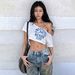 Summer New Women's Short Asymmetrical Neck Off-Shoulder Top Street Style Versatile Short Sleeved Hot Girl American Clothing_ecoleips.com