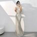 Women's Elegant Long Dress New Style Sexy Halter Neck Mermaid Style Sequined Evening Gown For Banquets_ecoleips.com
