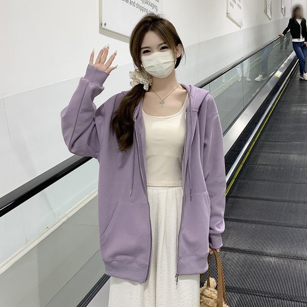 Purple Cardigan Jacket For Women, High-end New Spring And Autumn Top, American Retro Hooded Zip-up Trendy Sweatshirt_ecoleips.com