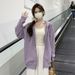 Purple Cardigan Jacket For Women, High-end New Spring And Autumn Top, American Retro Hooded Zip-up Trendy Sweatshirt_ecoleips.com