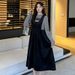 Real Shot Maternity Autumn Winter Black Textured Strap French Court Style Elegant Slimming Tank Dress_ecoleips.com