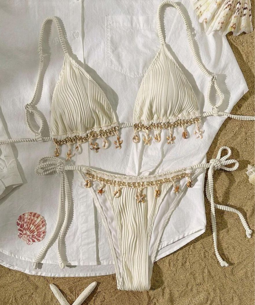 New European American Seaside Bikini With Special Fabric And Shell Details, Sexy Swimsuit For Women, Huludao Two-piece_ecoleips.com