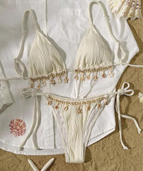 New European American Seaside Bikini With Special Fabric And Shell Details, Sexy Swimsuit For Women, Huludao Two-piece_ecoleips.com
