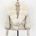 Women’s Short Puffer Jacket – Fox Fur Trim, Lightweight Down Coat (Detachable Hood, Oversized Collar, 14 Color Combos, S/M)_ecoleips.com