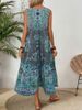 Summer Print Crew-neck Sleeveless Dress For Women Suitable For Casual Or Beach Wear For Holiday And Long Holiday_ecoleips.com