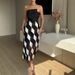 Women's Clothing Sexy Temperament Contrast Color Multi Faceted Tube Top Dress_ecoleips.com