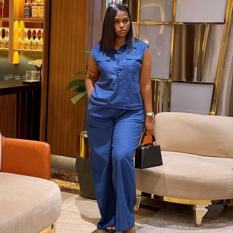 African Style High Waisted Wide Leg Trousers And Casual Chic Vest Two Piece Set American Style Versatile Suit For Women_ecoleips.com