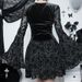 WY23083 Women's Slim Fit Long Dress Elegant Dark Flocked Retro Style Fashionable New Summer Long Sleeve Dress_ecoleips.com