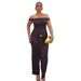 Women's Clothing Elegant Off-Shoulder Casual Jumpsuit Lace-Up Trim Commuter-Friendly Women's Denim Clothing_ecoleips.com
