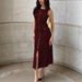 Women's Knitted Ribbed Max Dress Elegant E Commerce From Europe And America Round Neck Sleeveless Button Down Slim Fitting Flattering Silhouette_ecoleips.com