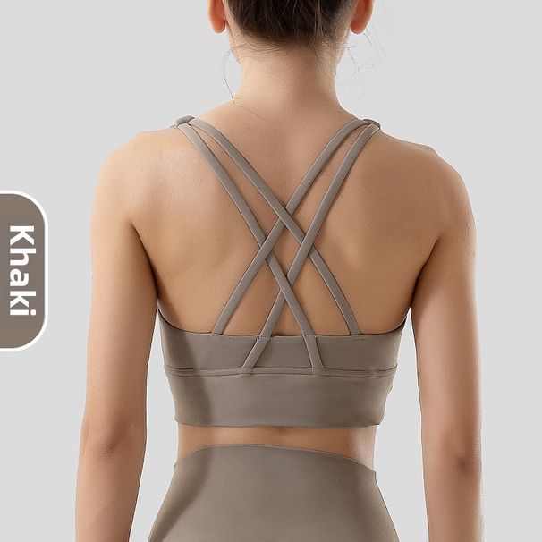 Women's Clothing Women's Nude Feel Yoga Sports Bra Shockproof High Strength Fitness Double Sided Brushed Cross Back Vest_ecoleips.com