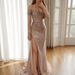 Women's Dresses, Sequined Off The Shoulder Slit Maxi Dresses, Fashionable Banquet Dresses, Sexy Evening Gowns_ecoleips.com