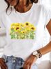 European And American Cross-border Foreign Trade Women's Floral Plant Print Round-neck Short-sleeve T-shirt Top_ecoleips.com