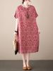 Cotton Linen Vintage Print Spring Summer Dresses For Women 2026 Short Sleeve Casual Loose Midi Dress Robe Femme Elegant Clothing_ecoleips.com