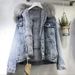 "Korean-Style Denim Jacket With Faux Rabbit Fur Lining – Winter-Ready Fleece-Lined Cotton Coat For Women, Trendy & Warm Short Padded Jacket"_ecoleips.com