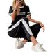 Women's Summer Trendy Print Set Crew Neck Short Sleeve Top Drawstring Pants 8002_ecoleips.com