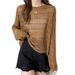 2024 Spring Autumn Knit Sweater, Thin Hollow Out Top For Women, Long Sleeve, Loose Fit, Breathable, Mesh, Simple And_ecoleips.com