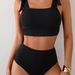 Women's High-Waist Bikini Set – Adjustable Straps & Textured Bamboo Fabric | Modest Swimwear | Black | S/M/L/XL_ecoleips.com
