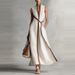 Summer Elegant V-neck Lace-Up Waist Maxi Dress Fashion Color Block Draped Long Dress Casual Sleeveless Cotton Linen Party Dress_ecoleips.com