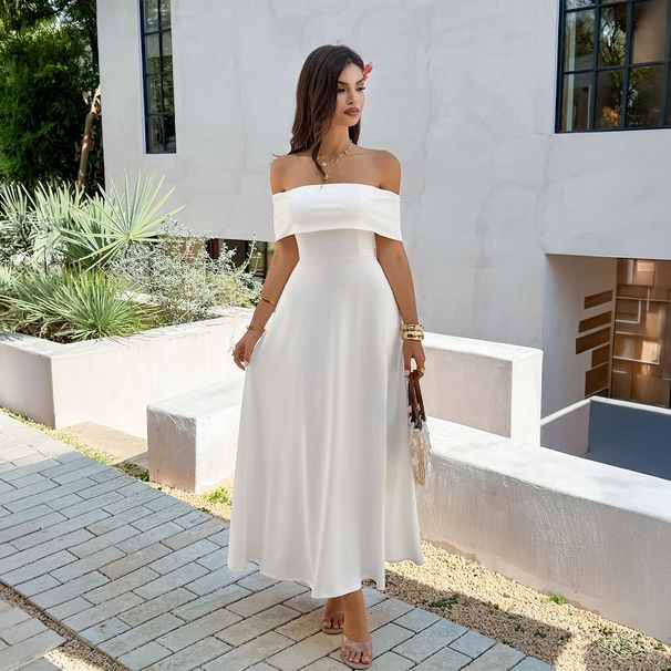 Women's Off-Shoulder French Style Dress Elegant Casual Thin Material Spring/Summer Clothing_ecoleips.com