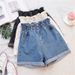 Women's Clothing High Waist Plus Size Women's Elastic Waist Denim Shorts Loose Fat Mm Slim All Match Curled Hem A Line Wide Leg Pants_ecoleips.com