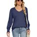Women's Clothing 2025 Autumn/winter New V-neck Lantern Sleeves Loose Pleated T-shirt Women's Top_ecoleips.com