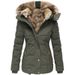 Women's Winter Warm Fleece-Lined Hooded Coat With Faux Fur Trim, Slim Fit Zip-Up Long Sleeve Jacket For Cold Weather_ecoleips.com