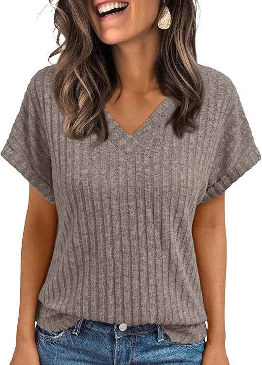 Summer Women's Clothing Short Sleeve Casual V Neck Pullover Tailored Slim FitT-Shirt American_ecoleips.com