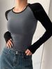 Slim Color Block T-Shirt, Casual Crew Neck Long Sleeve T-Shirt For Spring & Summer, Women's Clothing_ecoleips.com