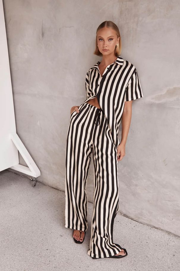 Women's Clothing Fashion Casual Polo Collar Striped Colorblock Short Sleeve Suit_ecoleips.com