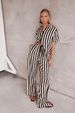 Women's Clothing Fashion Casual Polo Collar Striped Colorblock Short Sleeve Suit_ecoleips.com