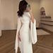Women's Clothing Slim Fit Patchwork Dress Long Glass Yarn Satin Wide Sleeve Style For Formal & Casual For Women_ecoleips.com