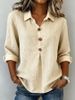 Women's Collared Cotton Linen Button up Top Loose Long Sleeved Shirt Fashionable European American Style_ecoleips.com