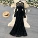Elegant Lace Openwork Long Sleeved Dress French Style Slim Fit Women's Spring Style Dress Waist Cinching Long Dress_ecoleips.com