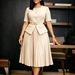 D633 Women's Summer New Round Neck Splicing Pleated Fake Two Solid Color Large Size Dress_ecoleips.com