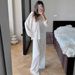 Beige Knitted Loose Sleeve Long Pants Wearable Pajamas Two-Piece Set European And American Autumn New Home Wear For_ecoleips.com