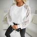 Elegant Lace Trim Round Neck Long Sleeve Blouse For Women - Breathable Polyester Blend, Classic Solid Colors (White, Black), S-XXL_ecoleips.com