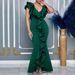 C8634 European And American Cross-Border Fashion Women's Clothing Summer Solid Color V-Neck Ruffle Split Mermaid_ecoleips.com