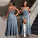 Fashion Temperament Medium Length Single Breasted Suspender Denim Dress_ecoleips.com