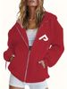 Women's Clothing Women's Loose Fitting Hooded Zip Up Jacket Comfortable Stylish Simple Long Sleeved Autumn Winter Coat Print_ecoleips.com