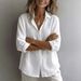 White Women's Cotton Linen Long Sleeve Shirt Loose Fitting Spring Autumn New Style Sun Protection Casual Top_ecoleips.com