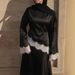 Voya Plus Size Modest Muslim – Long Sleeve Lace Trim Top & High Waist Pleated Abaya Skirt (White/Black)_ecoleips.com