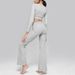 Cationic High Elastic Yoga Suit Set for Women Long Sleeved Sports Top Ruched Loose Fitting Wide Leg Pants_ecoleips.com
