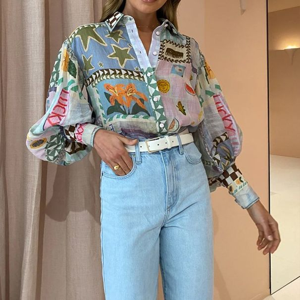 Women's Clothing Women's Printed Button Down Shirt Casual Commuter Style Top For Formal & Casual For Women_ecoleips.com