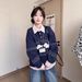 Fair Isle Puppy Polo Collar Sweatshirt Women, Loose-fitting, Two-piece, Thin Top, Trendy Sweatshirt, High-end_ecoleips.com