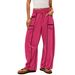 Women's Relaxed Wide-Leg Pants – Stretchy Drawstring Lounge Trousers For Casual & Travel (Black/Army Green/Hot Pink/Navy/Coral/More)_ecoleips.com