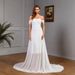 Women's Clothing Double Shoulder Lace Chiffon Splicing Wedding Dress_ecoleips.com