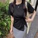 Design Sense Twisted Split Pure Cotton Short Sleeve T-Shirt For Women, Summer Korean Style Irregular Waist-Slimming Stra_ecoleips.com